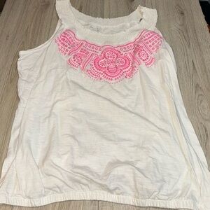Lane Bryant Women's White Top with Pink Embroidery shirt